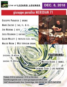 GIUSEPPE PARADISO MERIDIAN 71 with special guests Afro-fusion dancer Melissa Alexis & painter Jasmine Chen